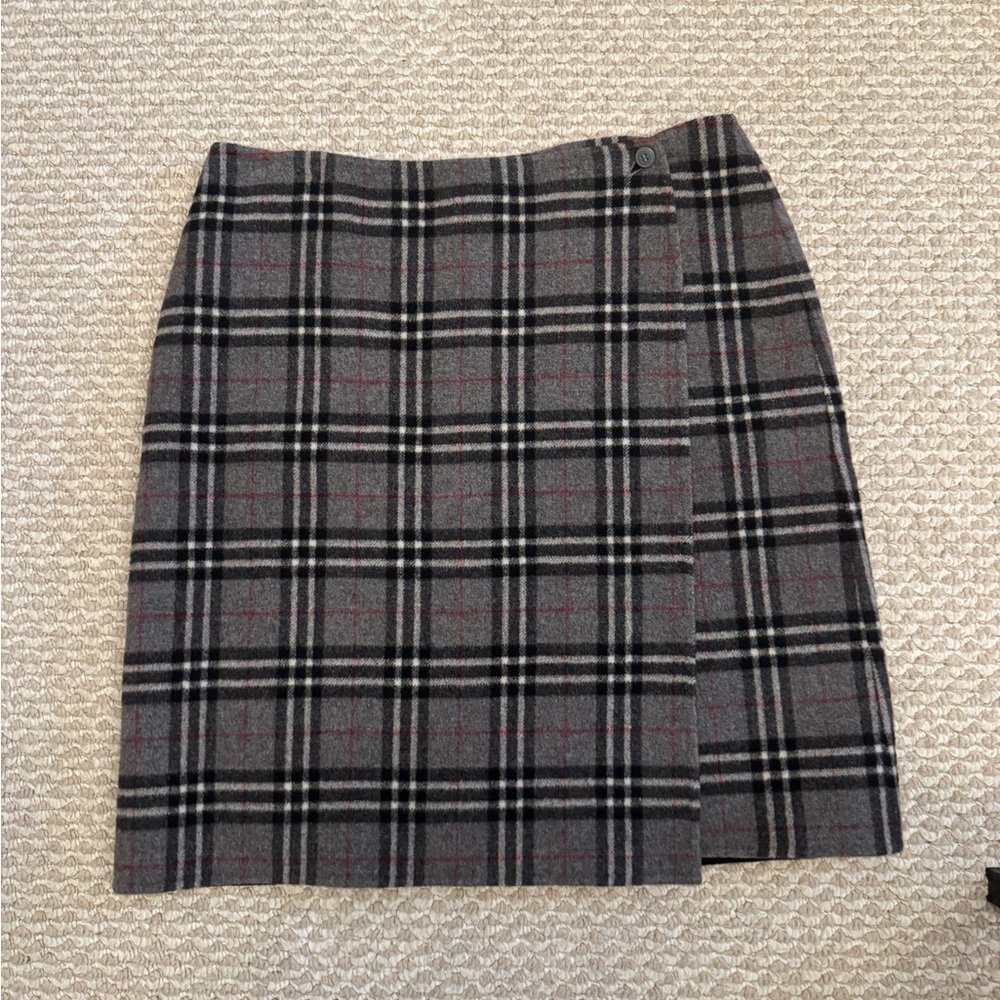 Plaid Gray Wool Wrap Skirt